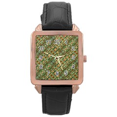 Colorful Stylized Botanic Motif Pattern Rose Gold Leather Watch  by dflcprintsclothing