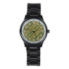 Colorful Stylized Botanic Motif Pattern Stainless Steel Round Watch by dflcprintsclothing