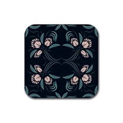 Folk Flowers Floral Art Print Flowers Abstract Art  Rubber Coaster (square) by Eskimos