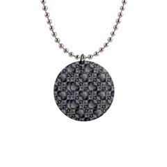 Black And Grey Rocky Geometric Pattern Design 1  Button Necklace by dflcprintsclothing