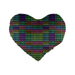 Paris Words Motif Colorful Pattern Standard 16  Premium Heart Shape Cushions by dflcprintsclothing