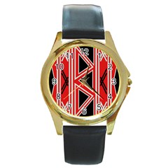 Abstract Pattern Geometric Backgrounds  Round Gold Metal Watch by Eskimos