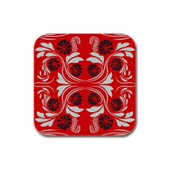 Folk flowers print Floral pattern Ethnic art Rubber Square Coaster (4 pack)