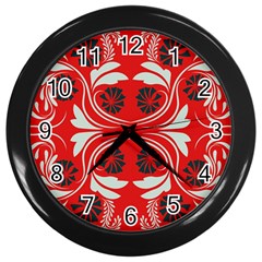 Folk flowers print Floral pattern Ethnic art Wall Clock (Black)