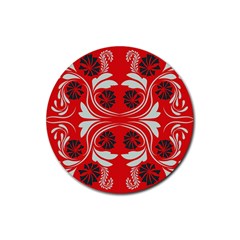 Folk Flowers Print Floral Pattern Ethnic Art Rubber Coaster (round) by Eskimos