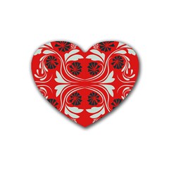 Folk flowers print Floral pattern Ethnic art Rubber Heart Coaster (4 pack)