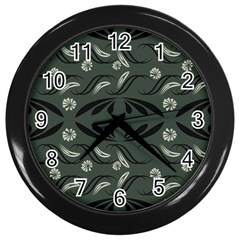 Folk Flowers Print Floral Pattern Ethnic Art Wall Clock (black) by Eskimos