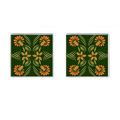 Folk Flowers Print Floral Pattern Ethnic Art Cufflinks (square) by Eskimos