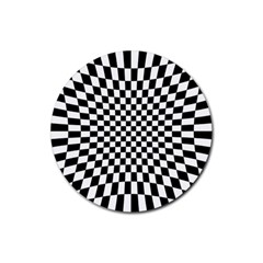 Illusion Checkerboard Black And White Pattern Rubber Round Coaster (4 pack)