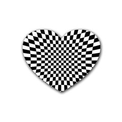 Illusion Checkerboard Black And White Pattern Rubber Coaster (Heart)