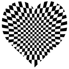 Illusion Checkerboard Black And White Pattern Wooden Puzzle Heart by Nexatart