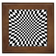 Illusion Checkerboard Black And White Pattern Framed Tile