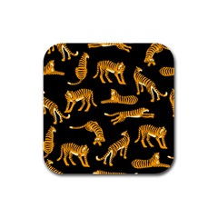 Seamless-exotic-pattern-with-tigers Rubber Square Coaster (4 Pack)