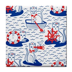 Nautical Cats Seamless Pattern Tile Coaster