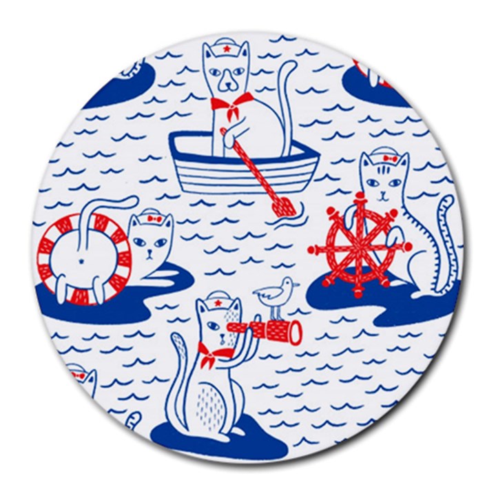 Nautical Cats Seamless Pattern Round Mousepads