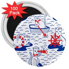 Nautical Cats Seamless Pattern 3  Magnets (100 Pack)