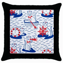Nautical Cats Seamless Pattern Throw Pillow Case (black) by Jancukart
