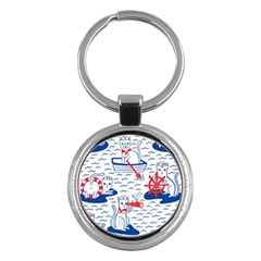 Nautical Cats Seamless Pattern Key Chain (round)