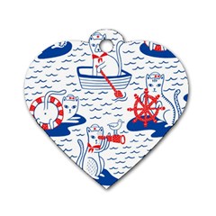 Nautical Cats Seamless Pattern Dog Tag Heart (one Side)
