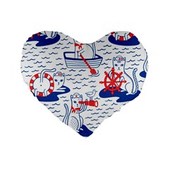 Nautical Cats Seamless Pattern Standard 16  Premium Flano Heart Shape Cushions