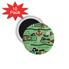 Seamless Pattern Fishes Pirates Cartoon 1 75  Magnets (10 Pack) 