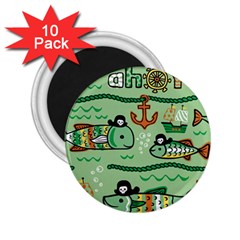 Seamless Pattern Fishes Pirates Cartoon 2 25  Magnets (10 Pack) 