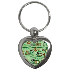 Seamless Pattern Fishes Pirates Cartoon Key Chain (heart)