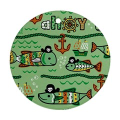 Seamless Pattern Fishes Pirates Cartoon Round Ornament (two Sides)