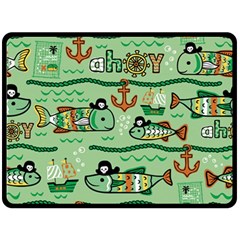 Seamless Pattern Fishes Pirates Cartoon Fleece Blanket (large)  by Jancukart