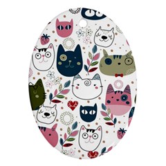 Pattern With Cute Cat Heads Ornament (oval)