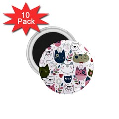 Pattern With Cute Cat Heads 1 75  Magnets (10 Pack)  by Jancukart