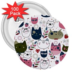 Pattern With Cute Cat Heads 3  Buttons (100 Pack) 