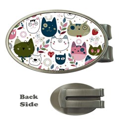 Pattern With Cute Cat Heads Money Clips (oval)  by Jancukart