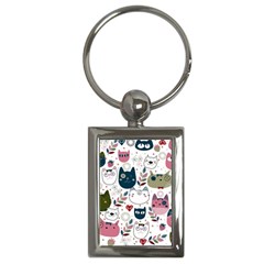 Pattern With Cute Cat Heads Key Chain (rectangle)