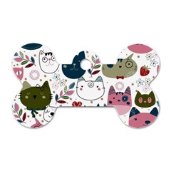 Pattern With Cute Cat Heads Dog Tag Bone (two Sides)