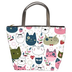 Pattern With Cute Cat Heads Bucket Bag by Jancukart