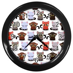 Seamless Pattern With Cute Little Kittens Various Color Wall Clock (black)