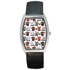 Seamless Pattern With Cute Little Kittens Various Color Barrel Style Metal Watch