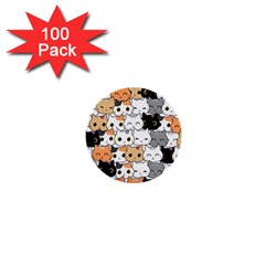 Cute-cat-kitten-cartoon-doodle-seamless-pattern 1  Mini Buttons (100 Pack) 