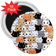 Cute-cat-kitten-cartoon-doodle-seamless-pattern 3  Magnets (10 Pack) 