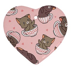 Seamless Pattern Adorable Cat Inside Cup Ornament (heart)