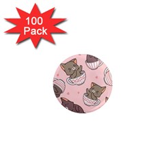Seamless Pattern Adorable Cat Inside Cup 1  Mini Magnets (100 Pack) 