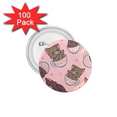 Seamless Pattern Adorable Cat Inside Cup 1 75  Buttons (100 Pack) 