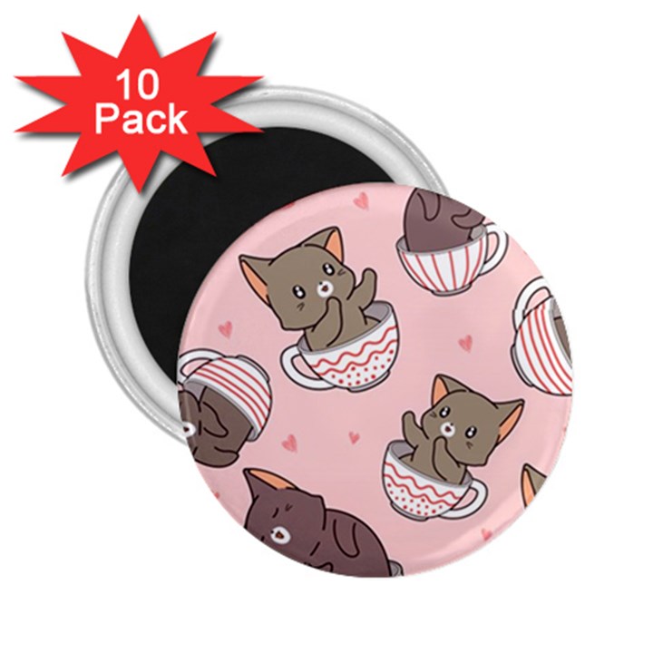Seamless Pattern Adorable Cat Inside Cup 2.25  Magnets (10 pack) 