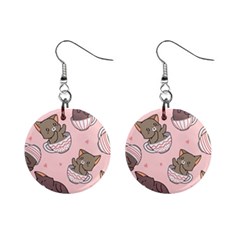 Seamless Pattern Adorable Cat Inside Cup Mini Button Earrings