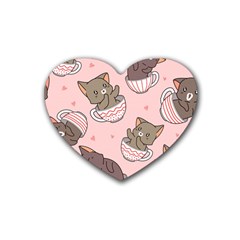 Seamless Pattern Adorable Cat Inside Cup Rubber Coaster (heart)