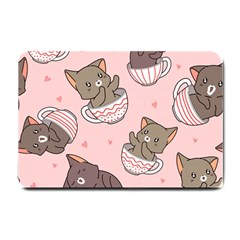 Seamless Pattern Adorable Cat Inside Cup Small Doormat  by Jancukart