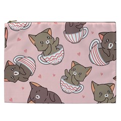 Seamless Pattern Adorable Cat Inside Cup Cosmetic Bag (xxl) by Jancukart