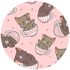 Seamless Pattern Adorable Cat Inside Cup Wooden Puzzle Round by Jancukart