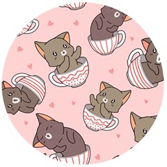 Seamless Pattern Adorable Cat Inside Cup Wooden Bottle Opener (round) by Jancukart